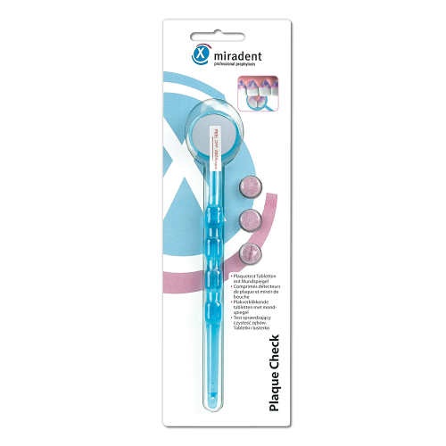 MIRADENT Plaquetest Mira2+Spiegel blau transparent